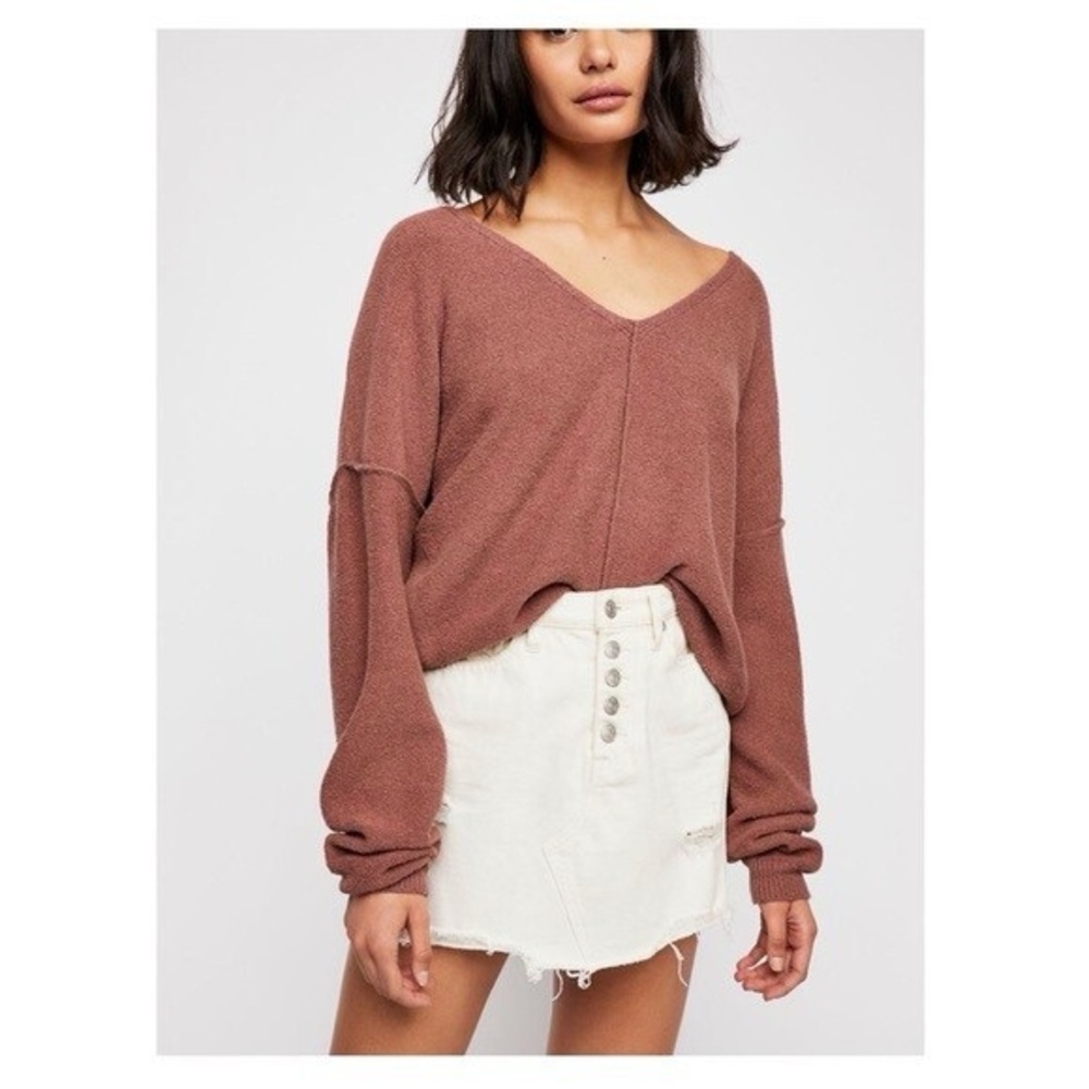 Free People V-Neck Knit Top - Rust